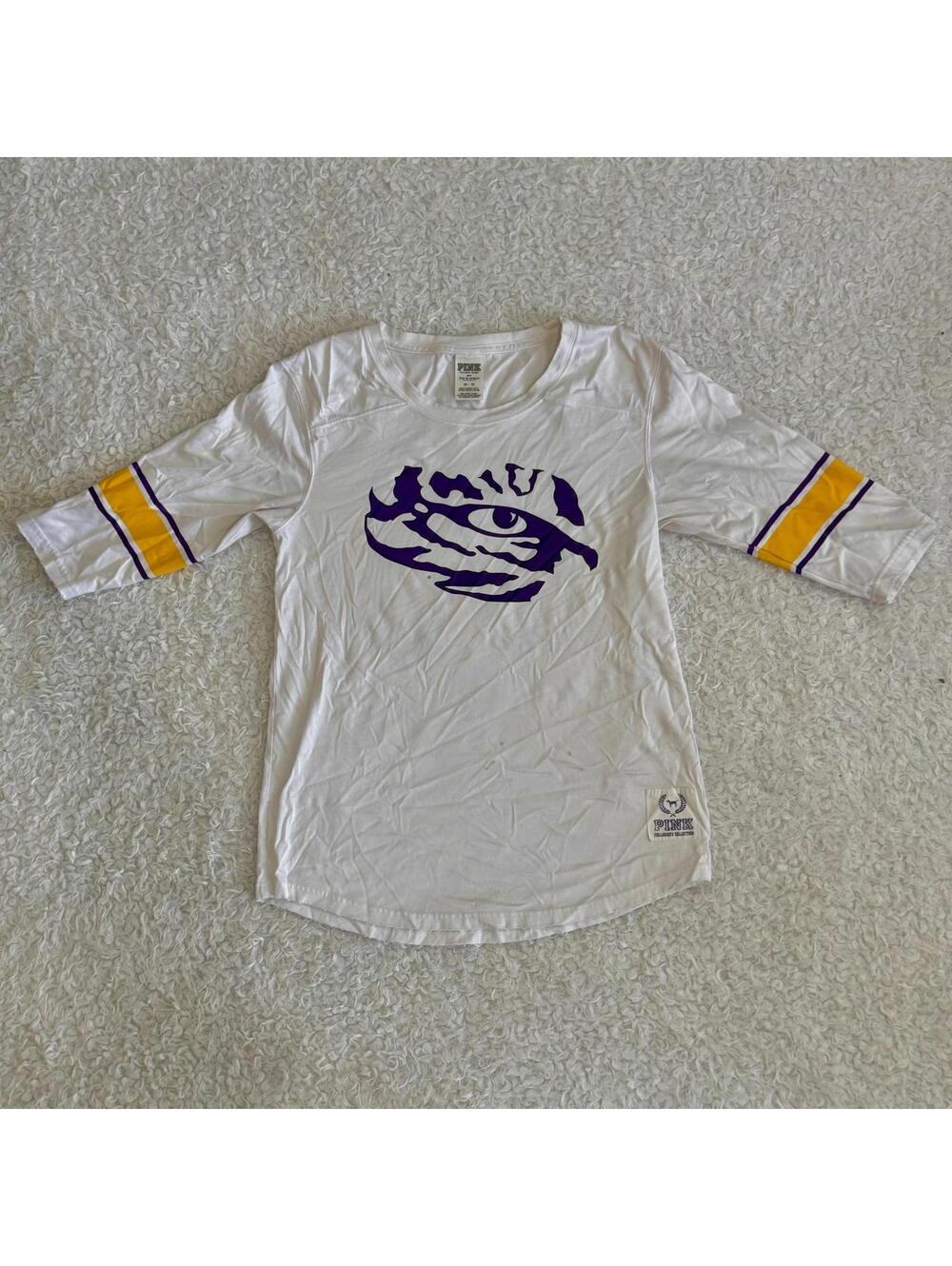 Limited Edition PINK White LSU Tiger Eye 3/4 Sleeve Shirt (Size XS) #TM225